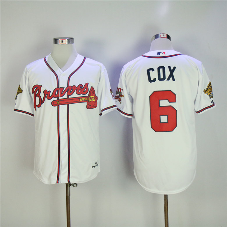 Men Atlanta Braves #6 Cox White Throwback 1995 MLB Jerseys->atlanta braves->MLB Jersey